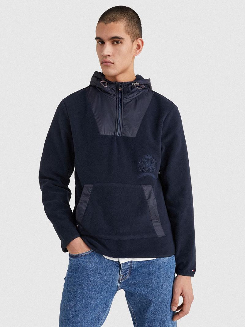 Navy Tommy Hilfiger Recycled polar fleece crest Hoodies | NZ_M31458