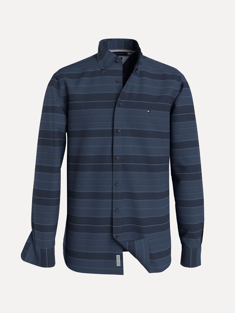 Navy Tommy Hilfiger Regular fit chambray stripe Shirts | NZ_M31268