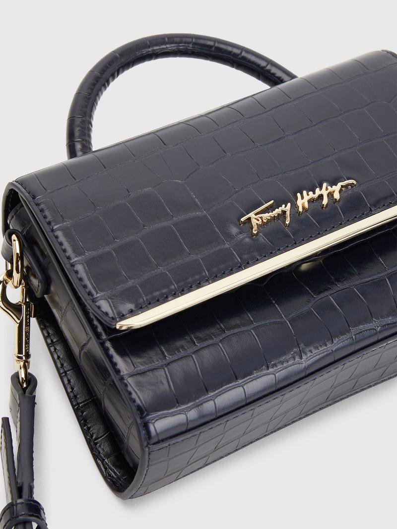 Navy Tommy Hilfiger Signature Croc Crossbody Bags | NZ_W21646