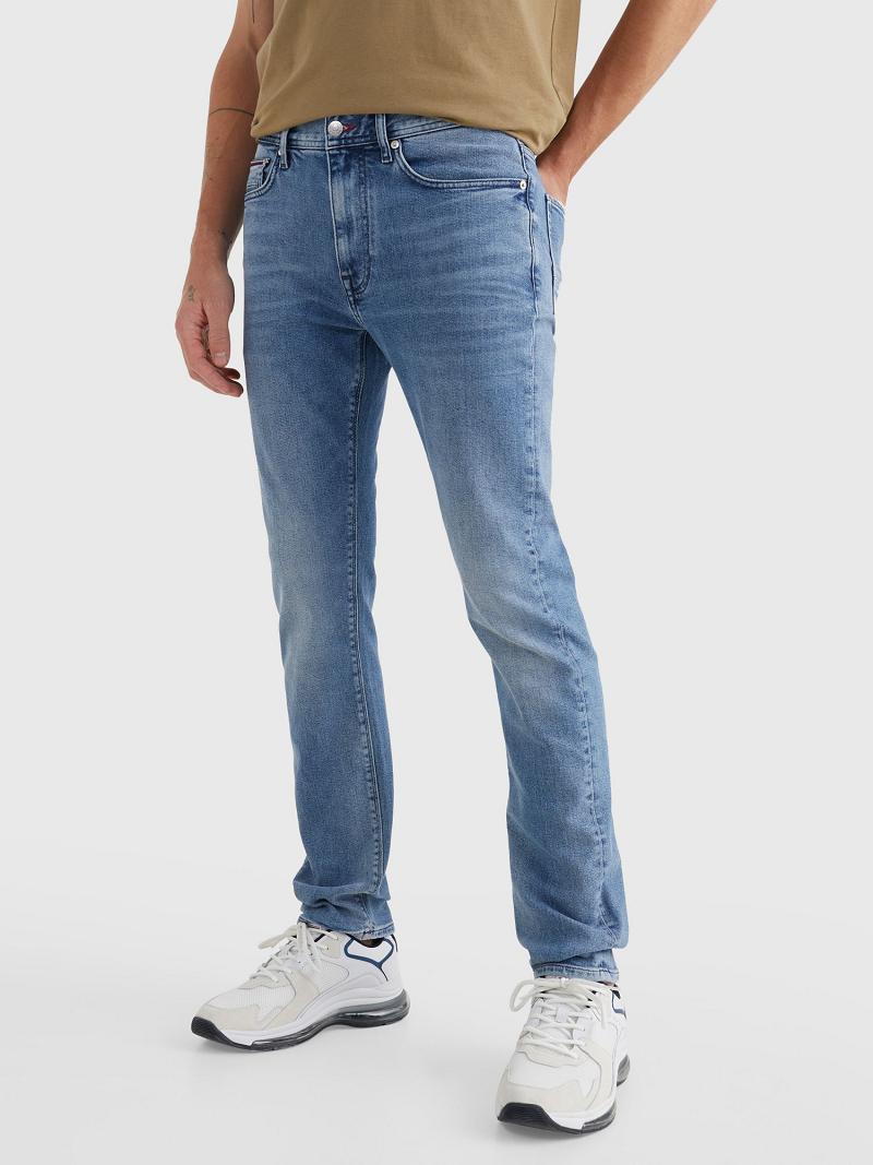 Navy Tommy Hilfiger Slim Fit Medium Wash Jeans | NZ_M31385