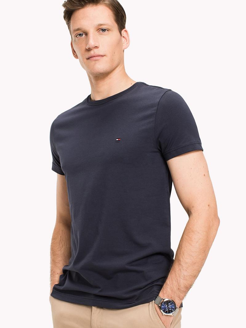 Navy Tommy Hilfiger Slim fit stretch T Shirts | NZ_M31069