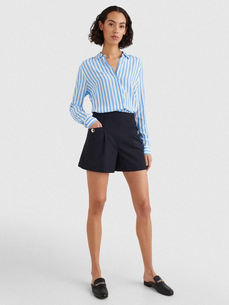 Navy Tommy Hilfiger Solid Pleated Shorts | NZ_W21314