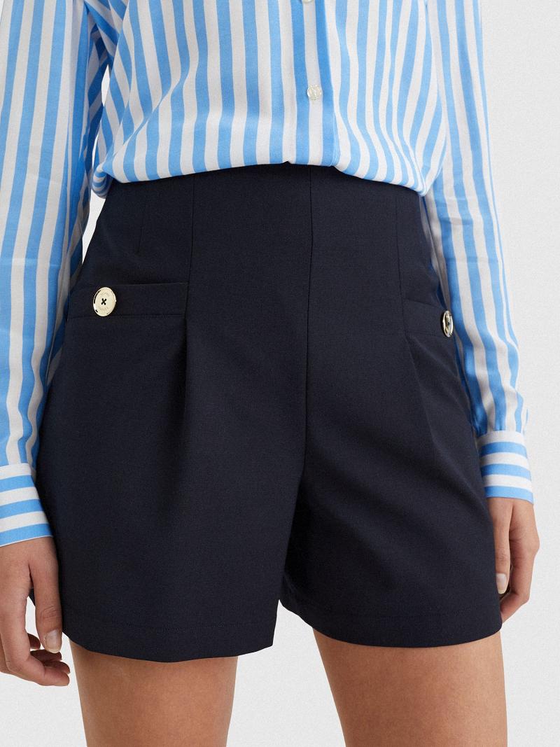 Navy Tommy Hilfiger Solid Pleated Shorts | NZ_W21314