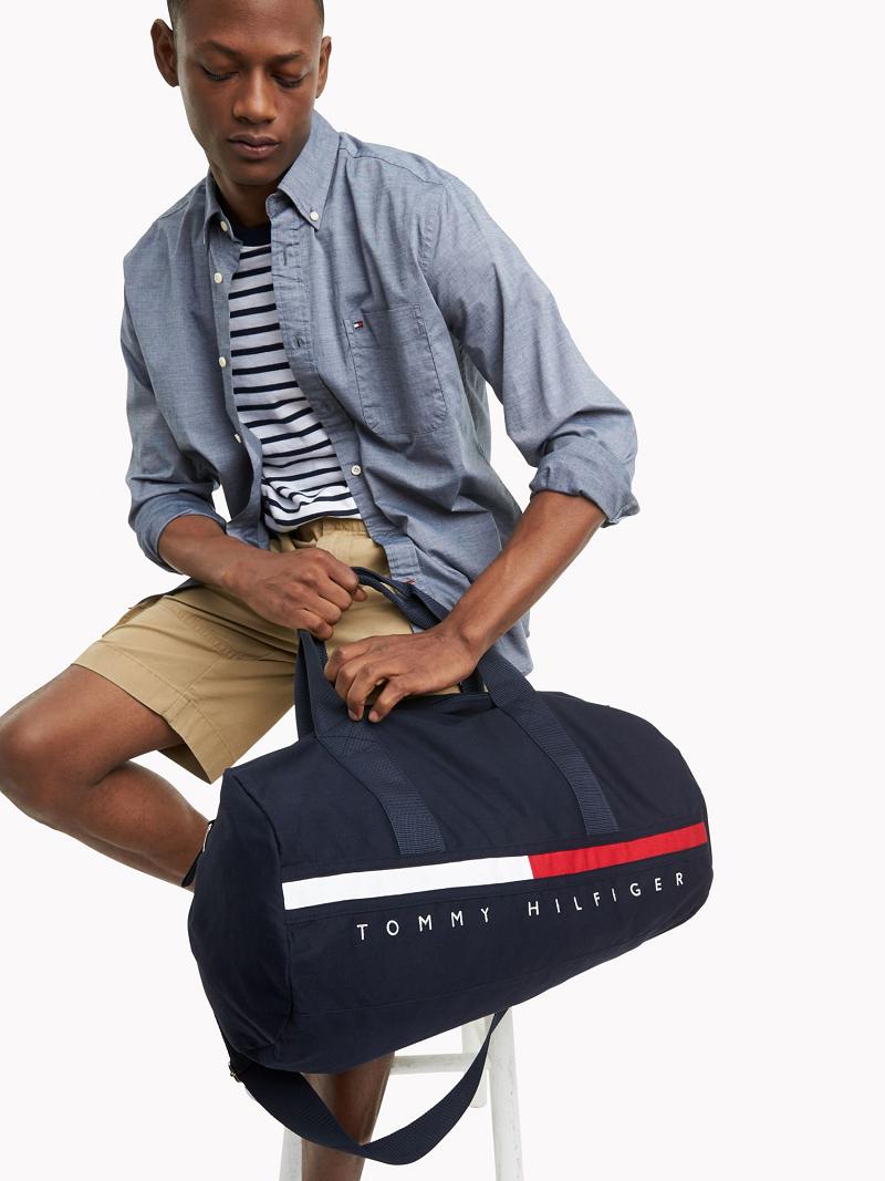 Navy Tommy Hilfiger Stripe Small Duffle Bags | NZ_M31706