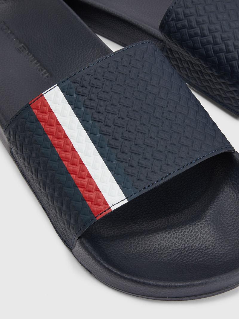 Navy Tommy Hilfiger Textured stripe Sandals | NZ_M31651