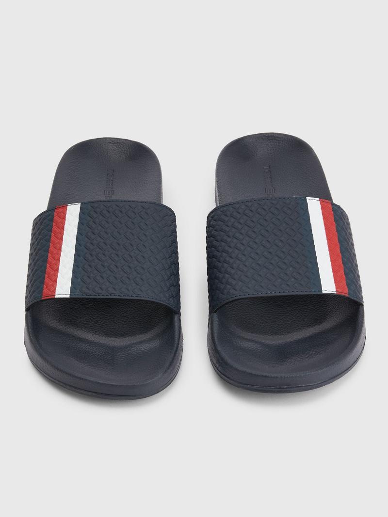 Navy Tommy Hilfiger Textured stripe Sandals | NZ_M31651