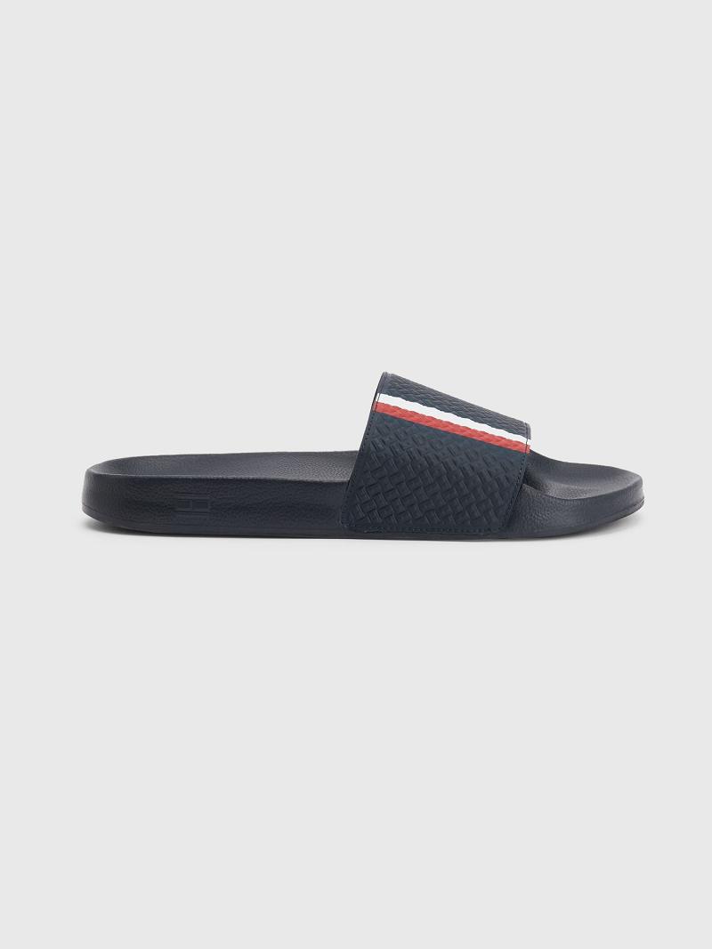 Navy Tommy Hilfiger Textured stripe Sandals | NZ_M31651