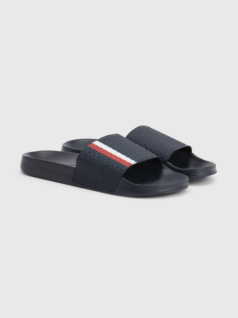 Navy Tommy Hilfiger Textured stripe Sandals | NZ_M31651