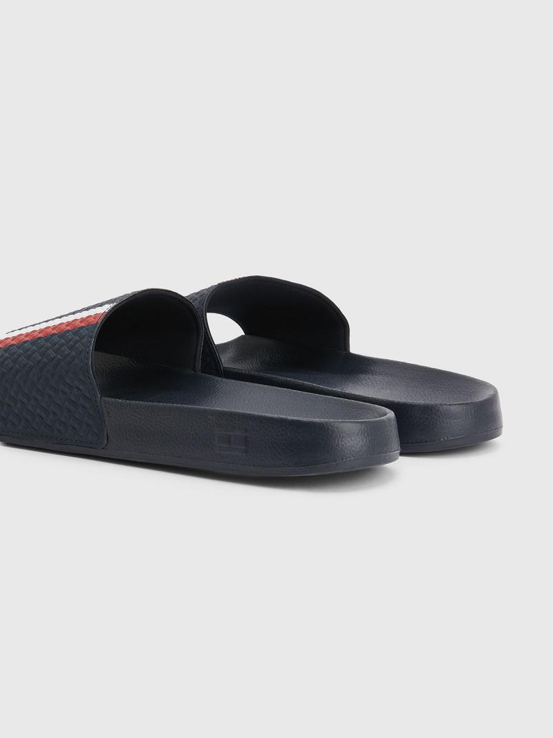 Navy Tommy Hilfiger Textured stripe Slides | NZ_M31643