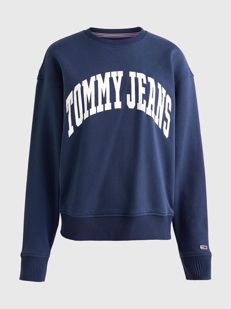 Navy Tommy Hilfiger Tommy Logo Crewneck Sweatshirts | NZ_W21407