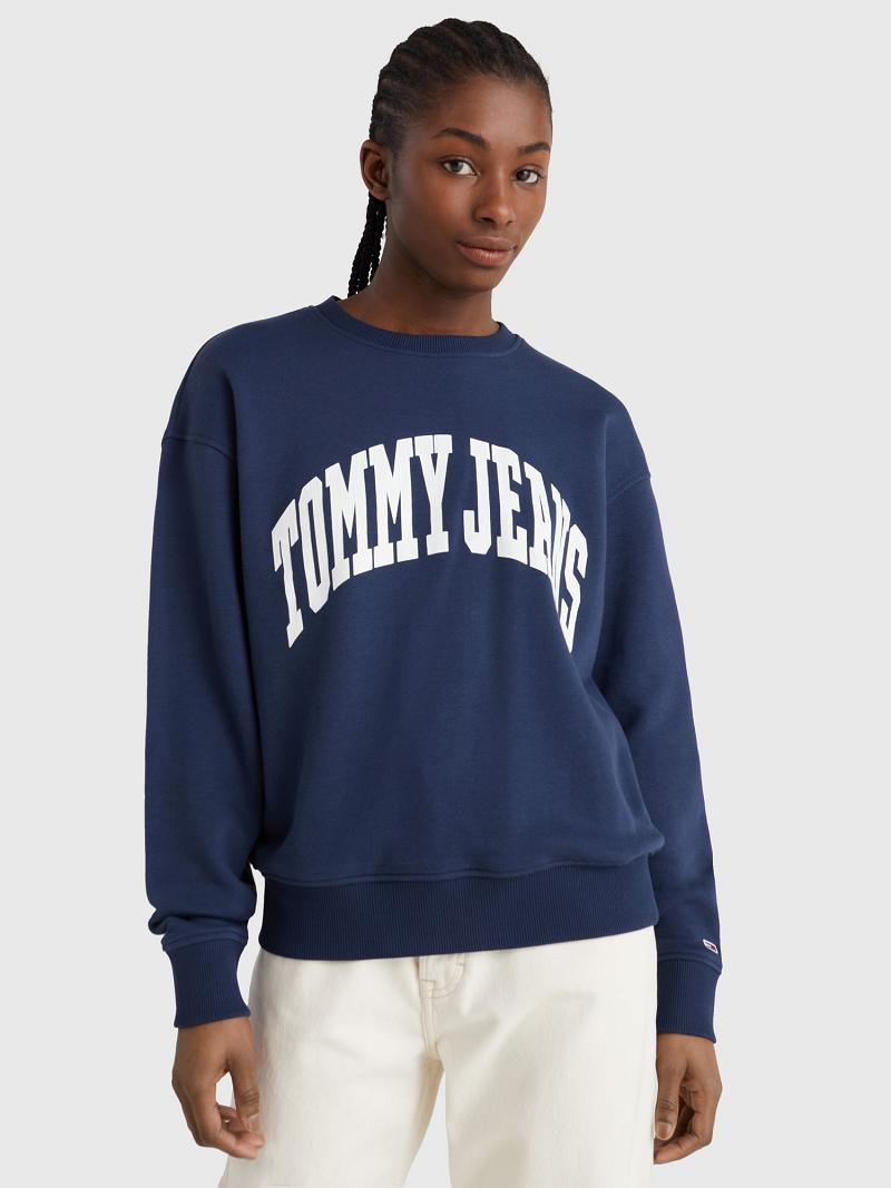 Navy Tommy Hilfiger Tommy Logo Crewneck Sweatshirts | NZ_W21407