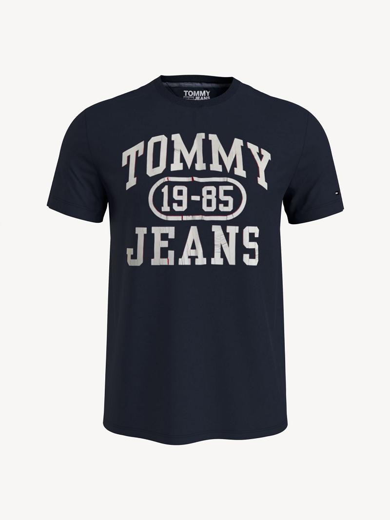 Navy Tommy Hilfiger Torn logo T Shirts | NZ_M31088