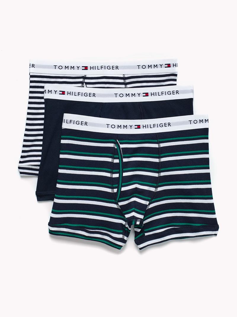 Navy / White / Green Tommy Hilfiger Cotton classics trunk 3pk Trunks | NZ_M31499