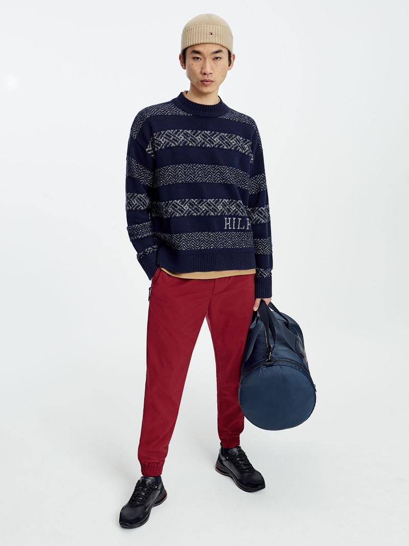 Navy / White Tommy Hilfiger Oversized fair isle logo Sweaters | NZ_M31169