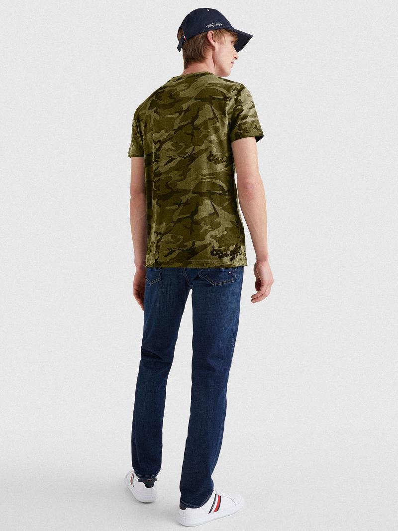 Olive Tommy Hilfiger Camo logo T Shirts | NZ_M31011