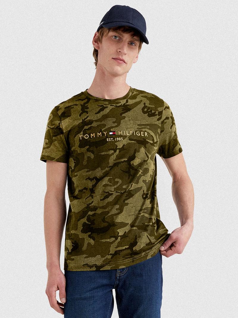 Olive Tommy Hilfiger Camo logo T Shirts | NZ_M31011