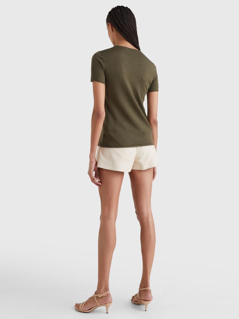 Olive Tommy Hilfiger Crest Wool And Silk Tee T Shirts | NZ_W21432