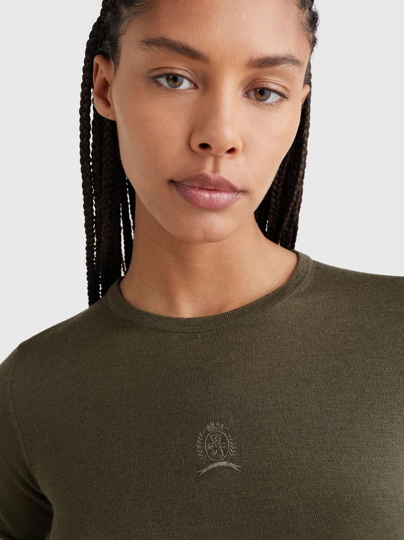 Olive Tommy Hilfiger Crest Wool And Silk Tee T Shirts | NZ_W21432