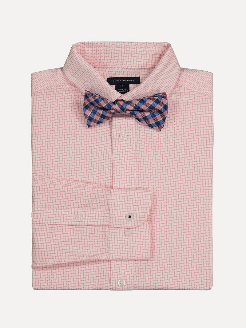 Pink Tommy Hilfiger Big Shirt and Plaid Bow Tie Set Trousers | NZ_B2219