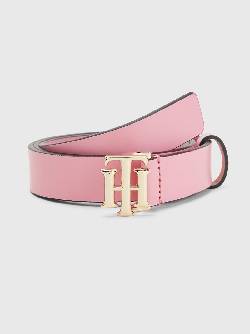 Pink Tommy Hilfiger Big TH Leather Belt Belts | NZ_G1351