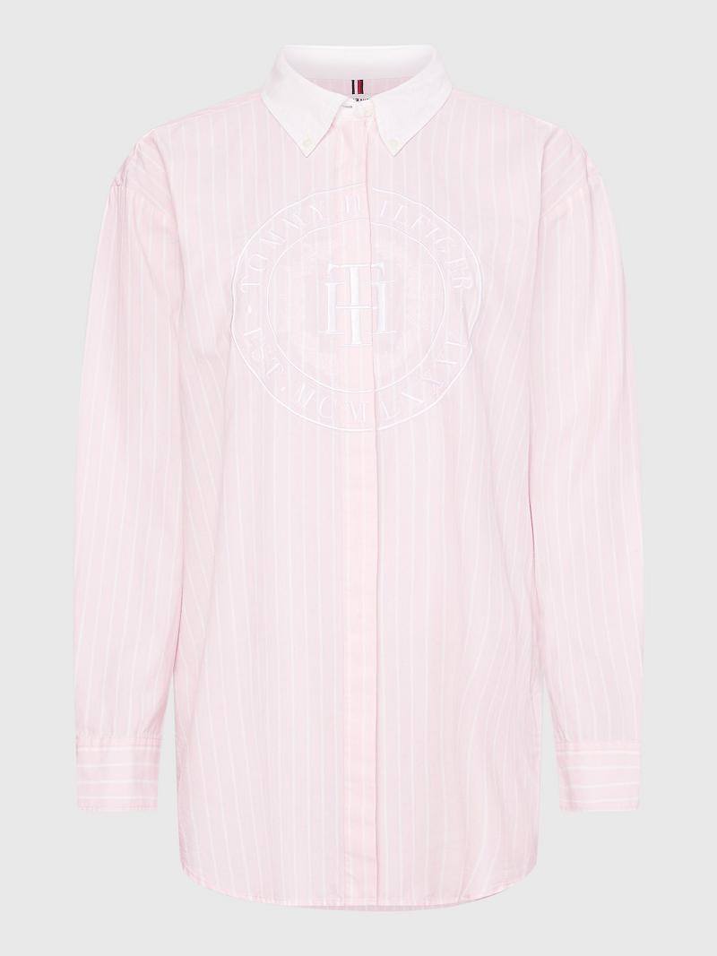 Pink Tommy Hilfiger Boyfriend Stripe Oxford Shirts | NZ_W21278