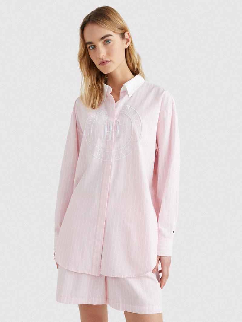 Pink Tommy Hilfiger Boyfriend Stripe Oxford Shirts | NZ_W21278