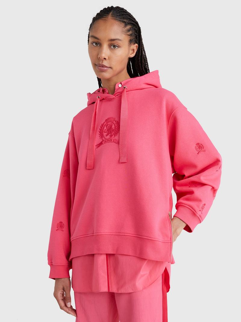 Pink Tommy Hilfiger Crest Icon Hoodies | NZ_W21139