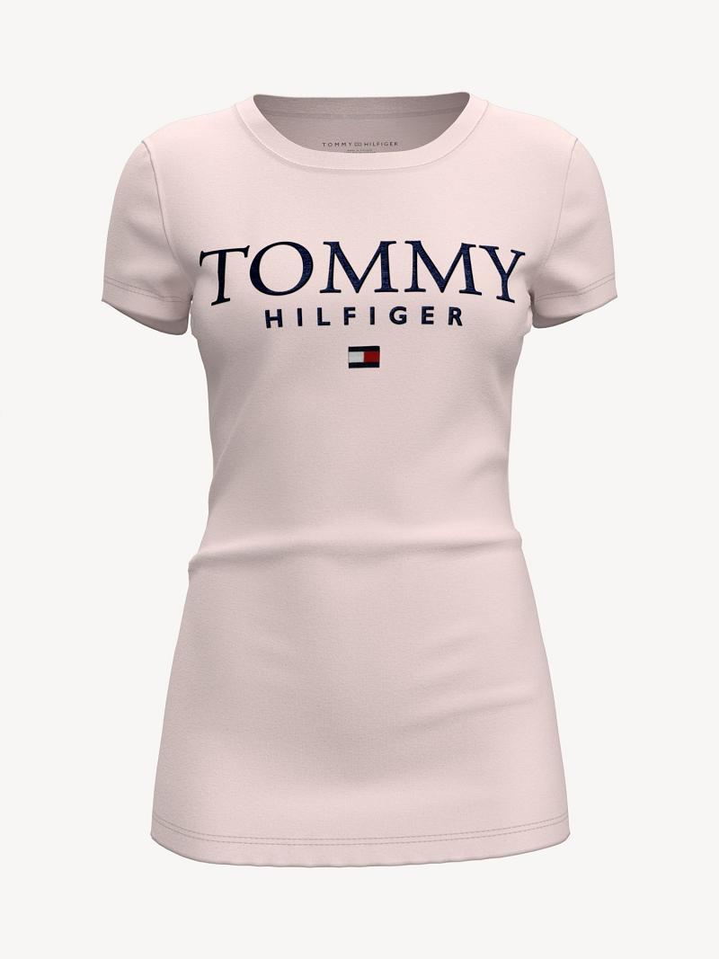 Pink Tommy Hilfiger Essential Favorite Tommy Graphic T Shirts | NZ_W21445