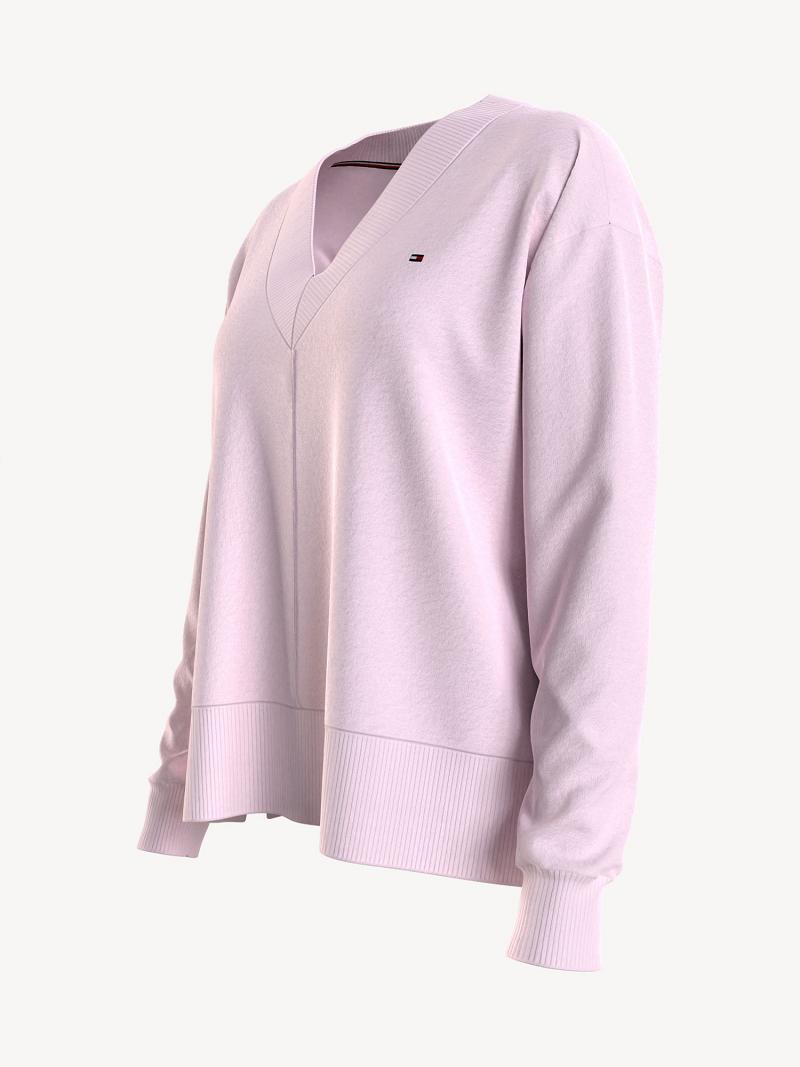 Pink Tommy Hilfiger Essential V-Neck Sweaters | NZ_W21352