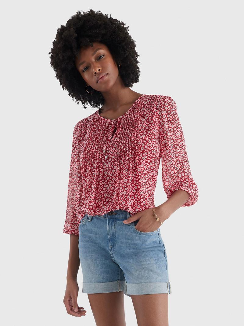 Pink Tommy Hilfiger Floral Pintuck Blouses | NZ_W21014