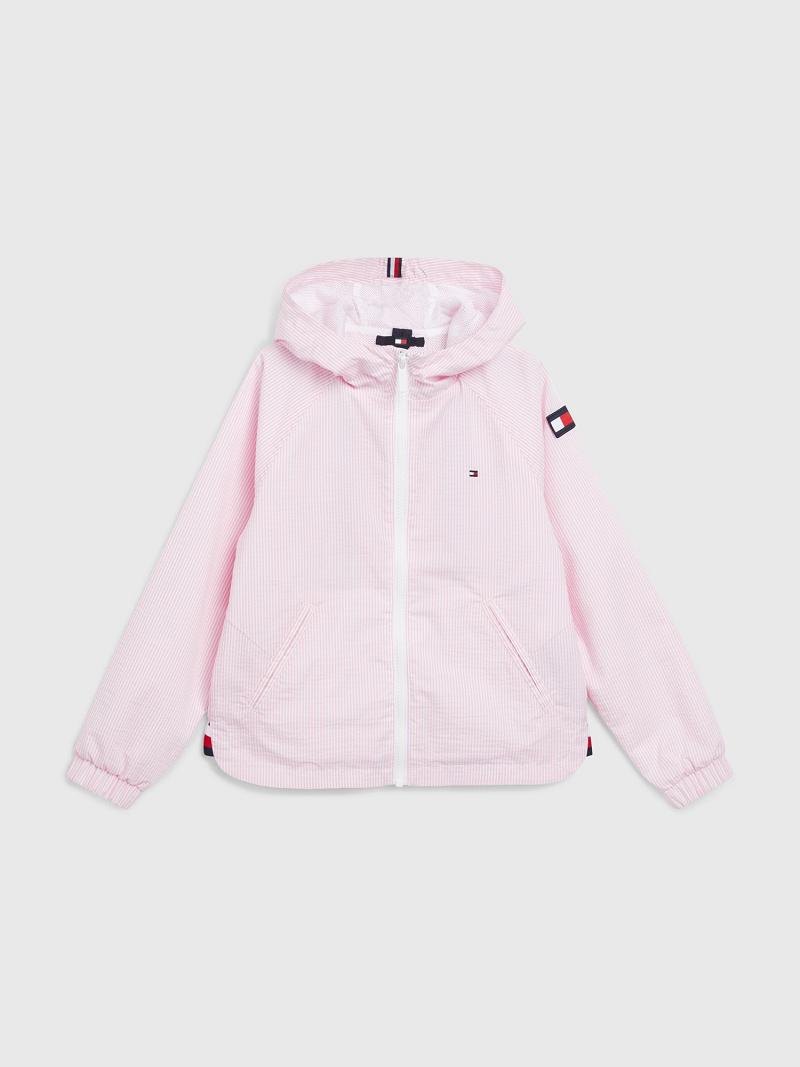 Pink Tommy Hilfiger Hooded Stripe Jackets | NZ_G1114