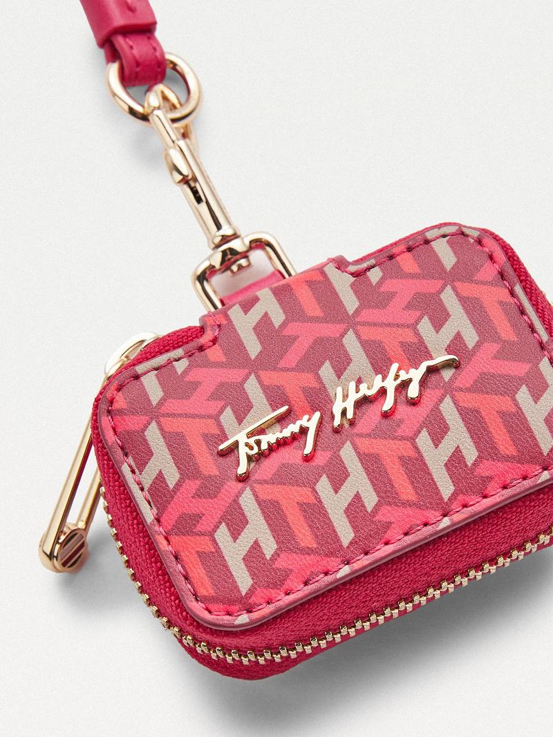 Pink Tommy Hilfiger Monogram Zip Earbud Case Cardholders | NZ_W21650