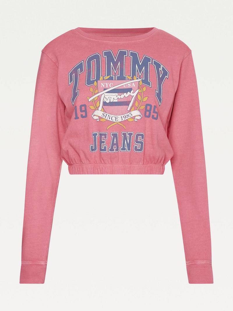 Pink Tommy Hilfiger Organic Cotton Collegiate T Shirts | NZ_W21466