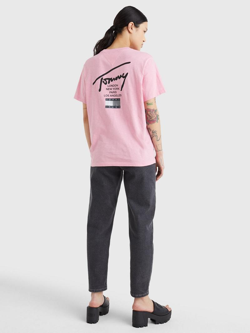 Pink Tommy Hilfiger Signature Logo T Shirts | NZ_W21475