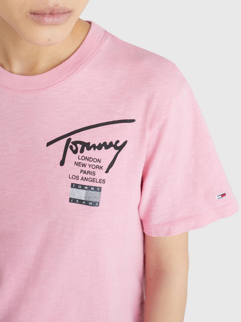 Pink Tommy Hilfiger Signature Logo T Shirts | NZ_W21475