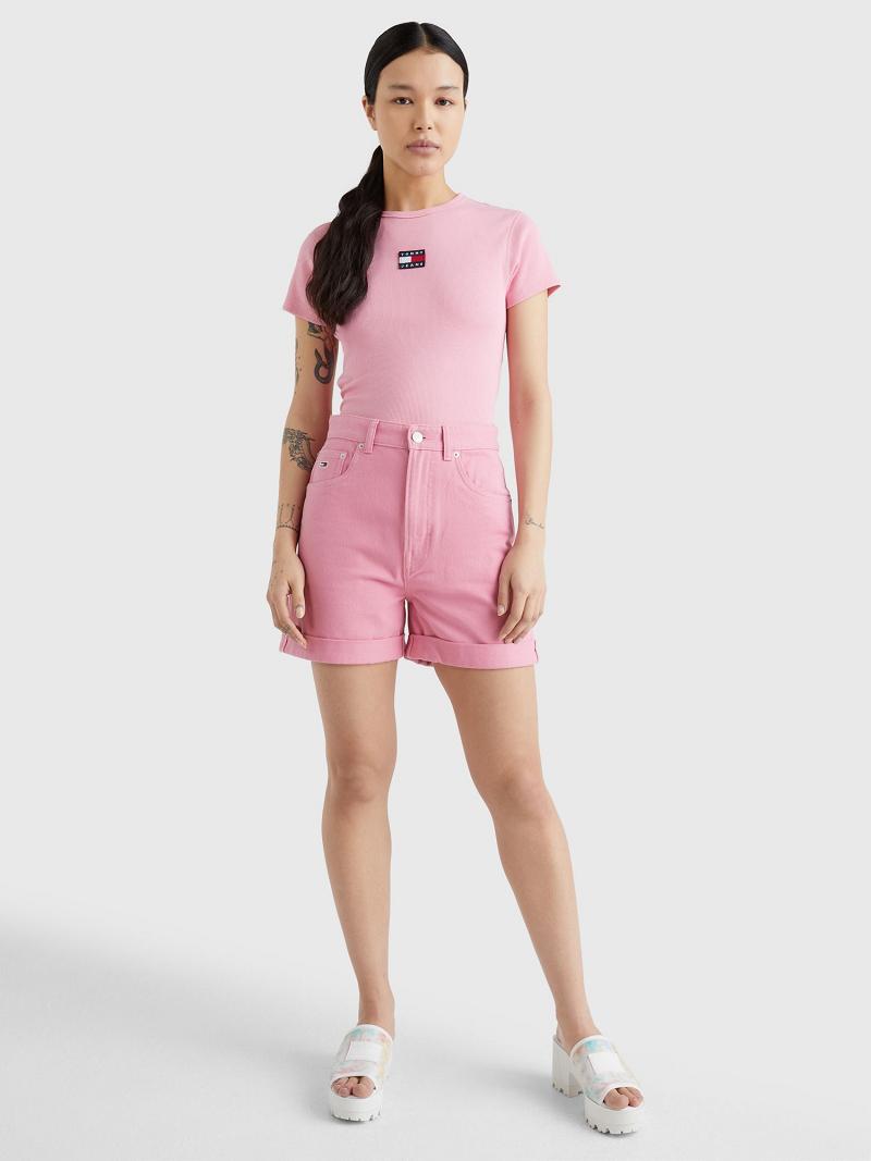 Pink Tommy Hilfiger Skinny Fit Mom Shorts | NZ_W21313