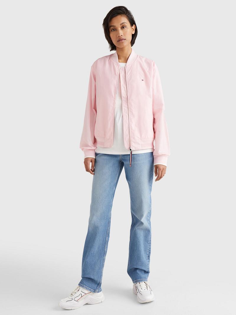 Pink Tommy Hilfiger Solid Bomber Jackets | NZ_W21184