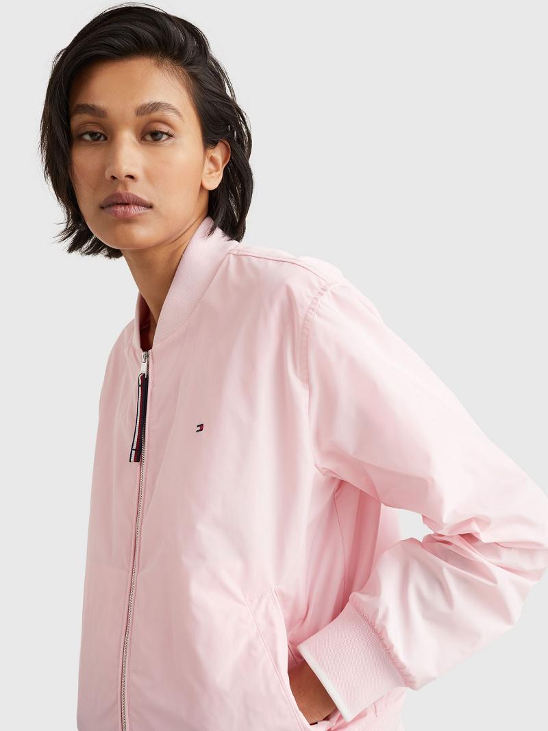 Pink Tommy Hilfiger Solid Bomber Jackets | NZ_W21184