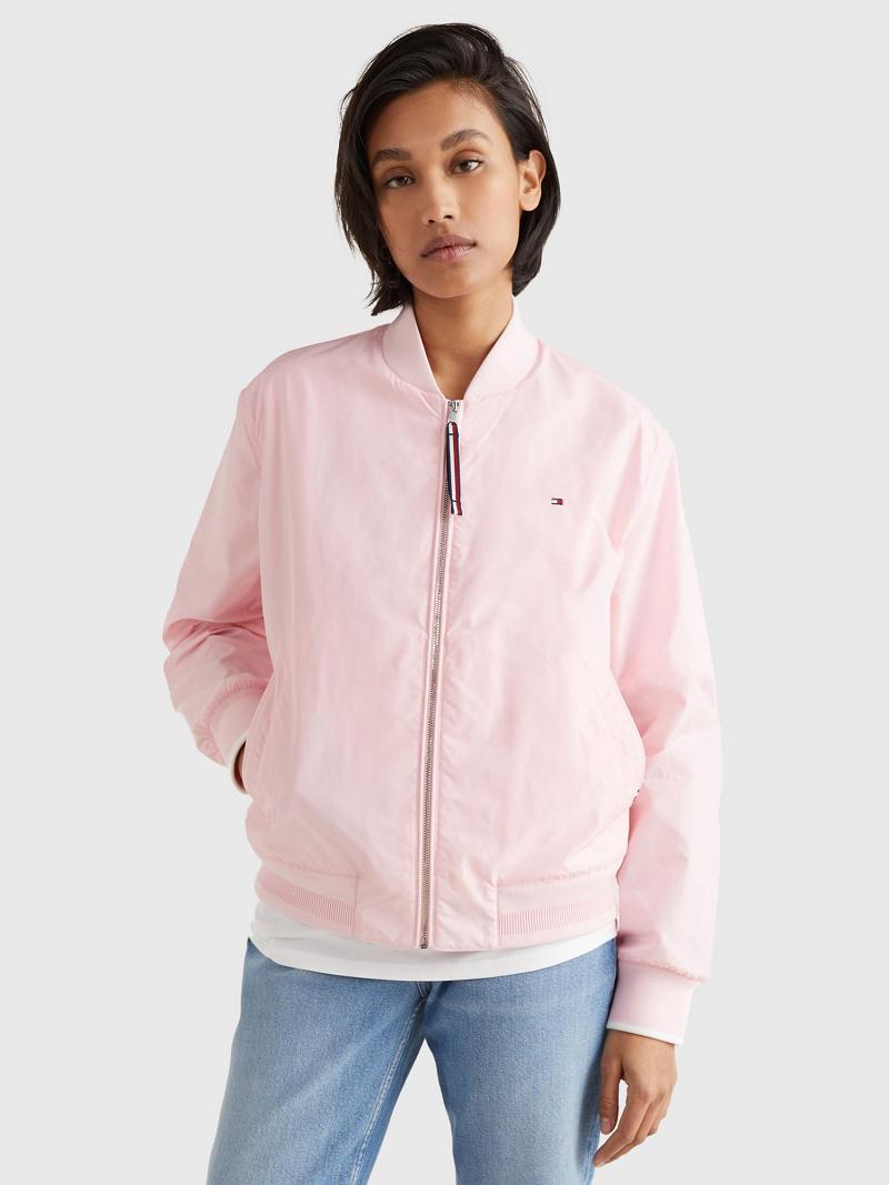 Pink Tommy Hilfiger Solid Bomber Jackets | NZ_W21184