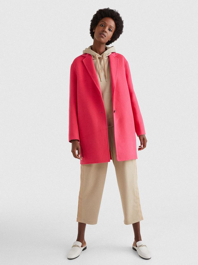 Pink Tommy Hilfiger Solid Overcoat Coats | NZ_W21040