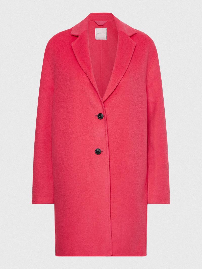 Pink Tommy Hilfiger Solid Overcoat Coats | NZ_W21040