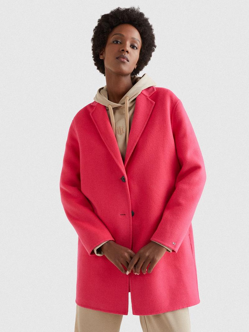 Pink Tommy Hilfiger Solid Overcoat Coats | NZ_W21040