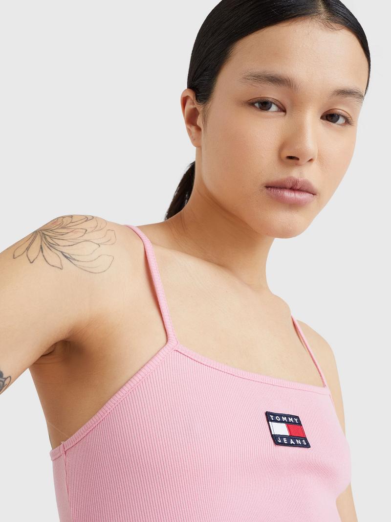 Pink Tommy Hilfiger Strappy Logo Bodysuit Tops | NZ_W21508