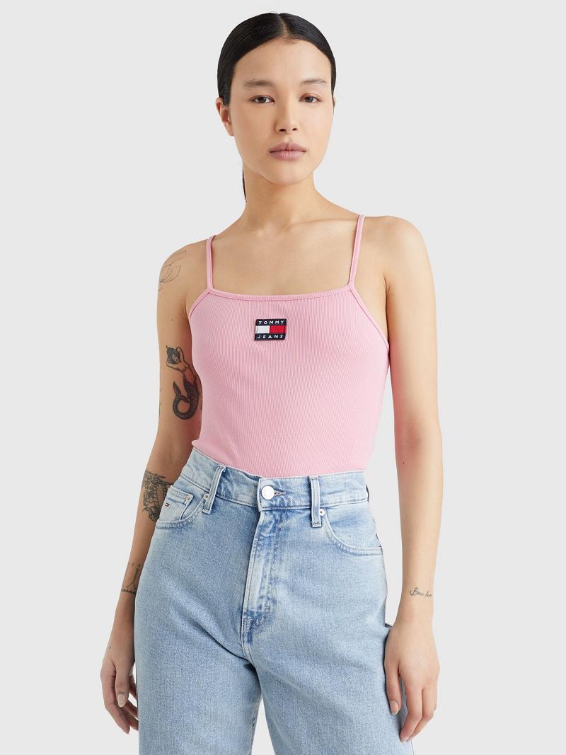 Pink Tommy Hilfiger Strappy Logo Bodysuit Tops | NZ_W21508