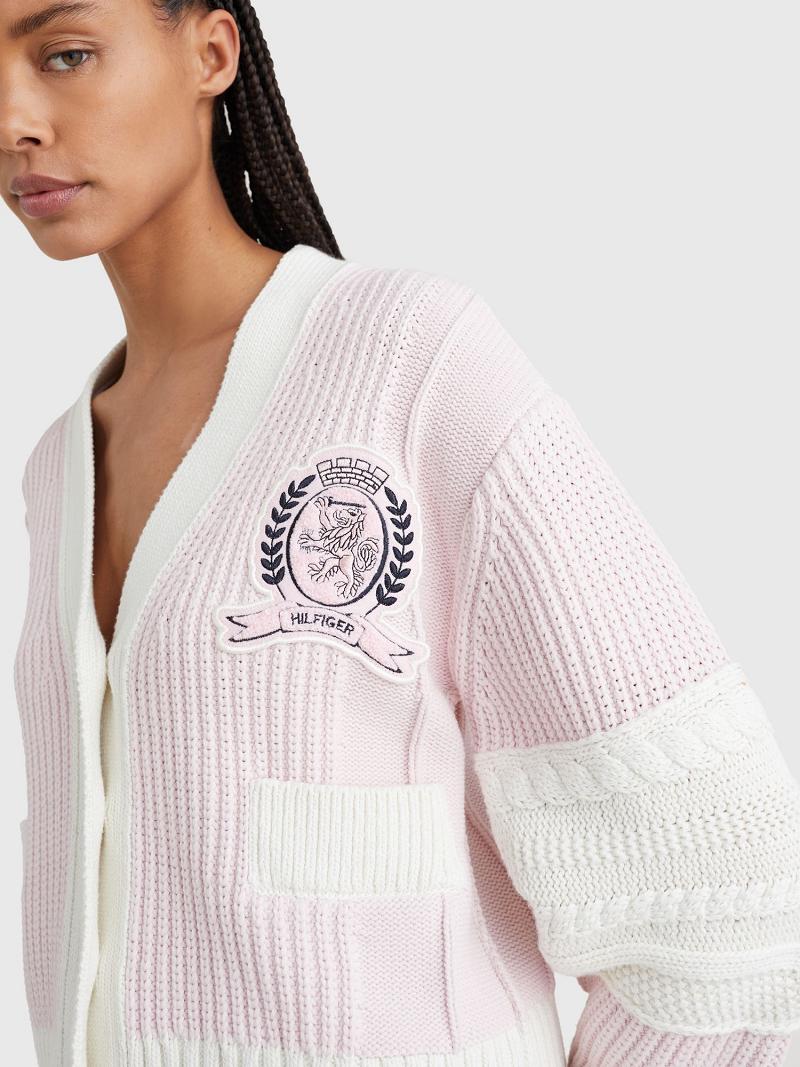 Pink Tommy Hilfiger Varsity Cardigan Sweaters | NZ_W21372