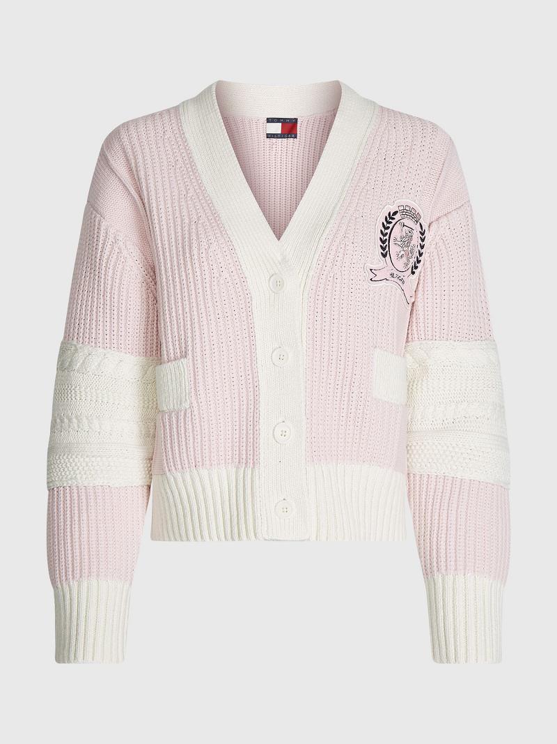 Pink Tommy Hilfiger Varsity Cardigan Sweaters | NZ_W21372