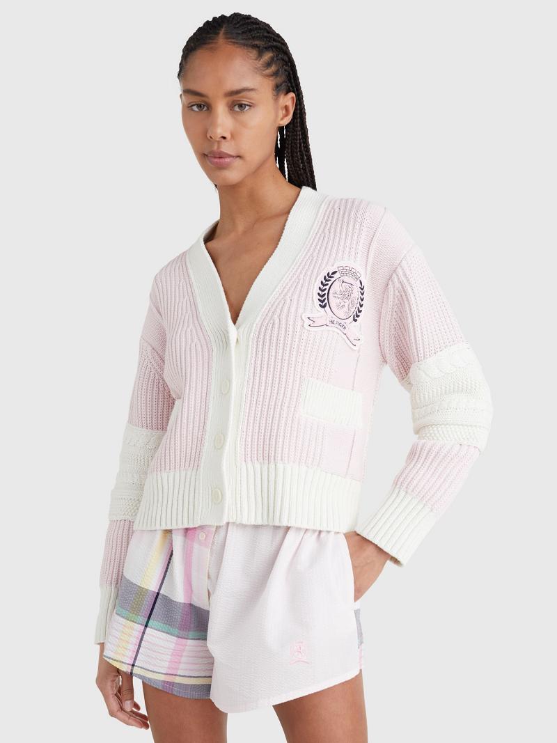 Pink Tommy Hilfiger Varsity Cardigan Sweaters | NZ_W21372