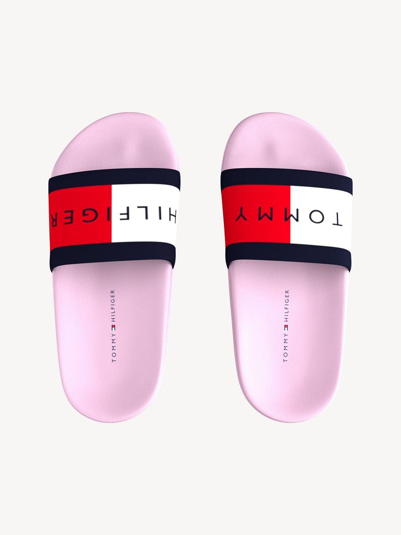 Pink / Turquoise Tommy Hilfiger Flag Pool Sandals | NZ_B2233