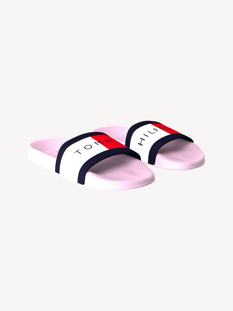 Pink / Turquoise Tommy Hilfiger Flag Pool Sandals | NZ_B2233