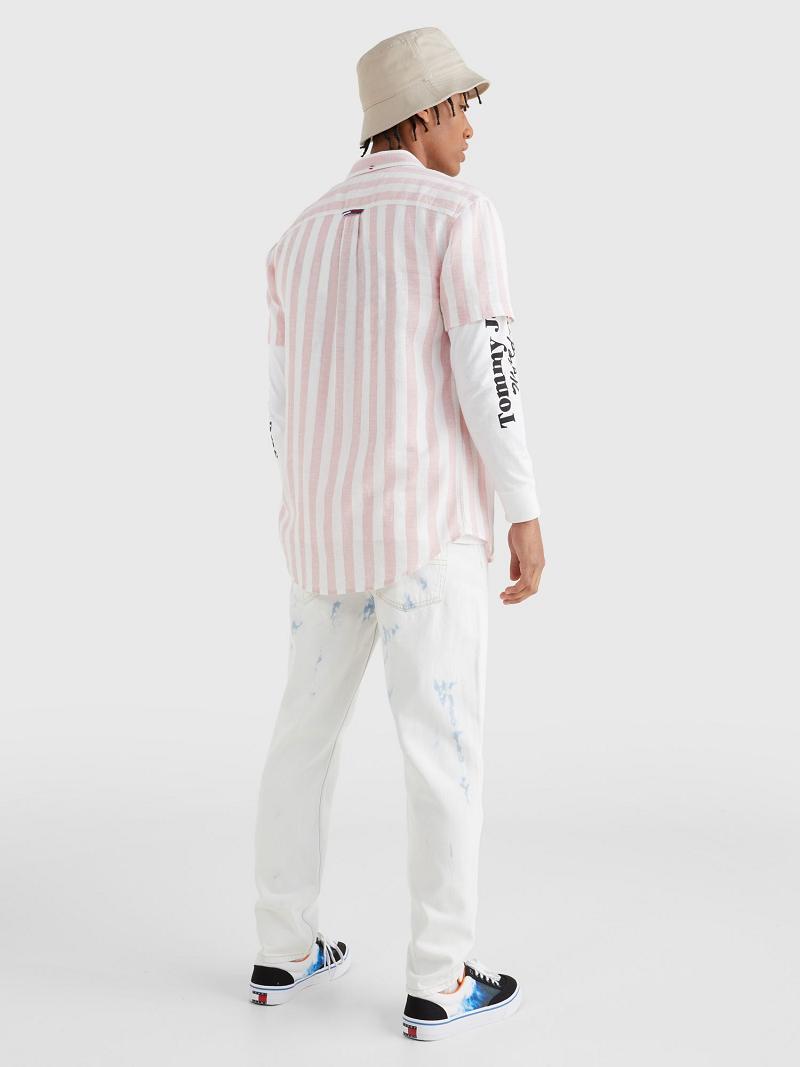 Pink / White Tommy Hilfiger Linen mix stripe Shirts | NZ_M31262